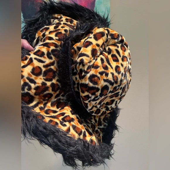Wide Brim Leopard Velour Black Fur Trim Pimp Hat Huggy Bear 🐻 🥰 OS - Picture 1 of 9